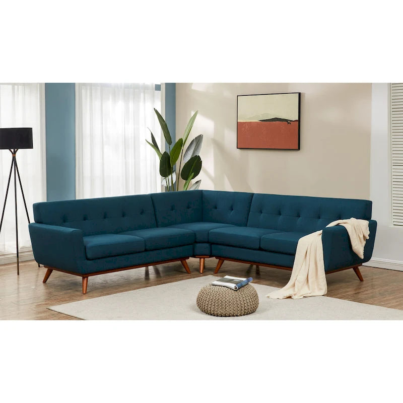 Canapé d'angle capitonné en lin – Style rétro chic du milieu du siècle