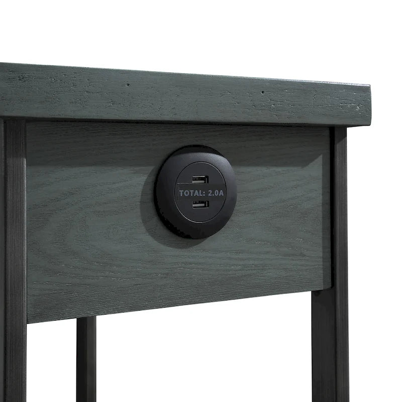 Table d'appoint industrielle en métal de 12 pouces avec 1 étagère, 1 tiroir et ports USB