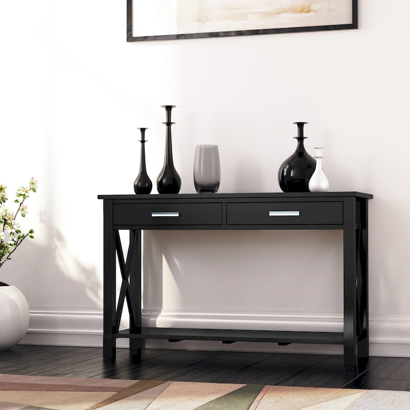 Console/table d'appoint contemporaine en bois massif de 47 pouces de large