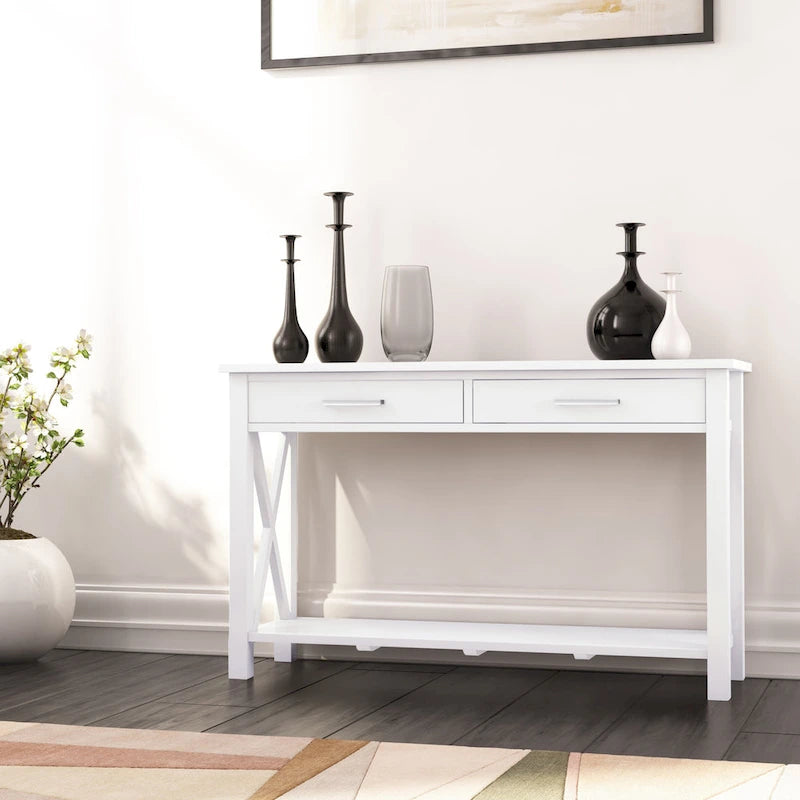 Console/table d'appoint contemporaine en bois massif de 47 pouces de large