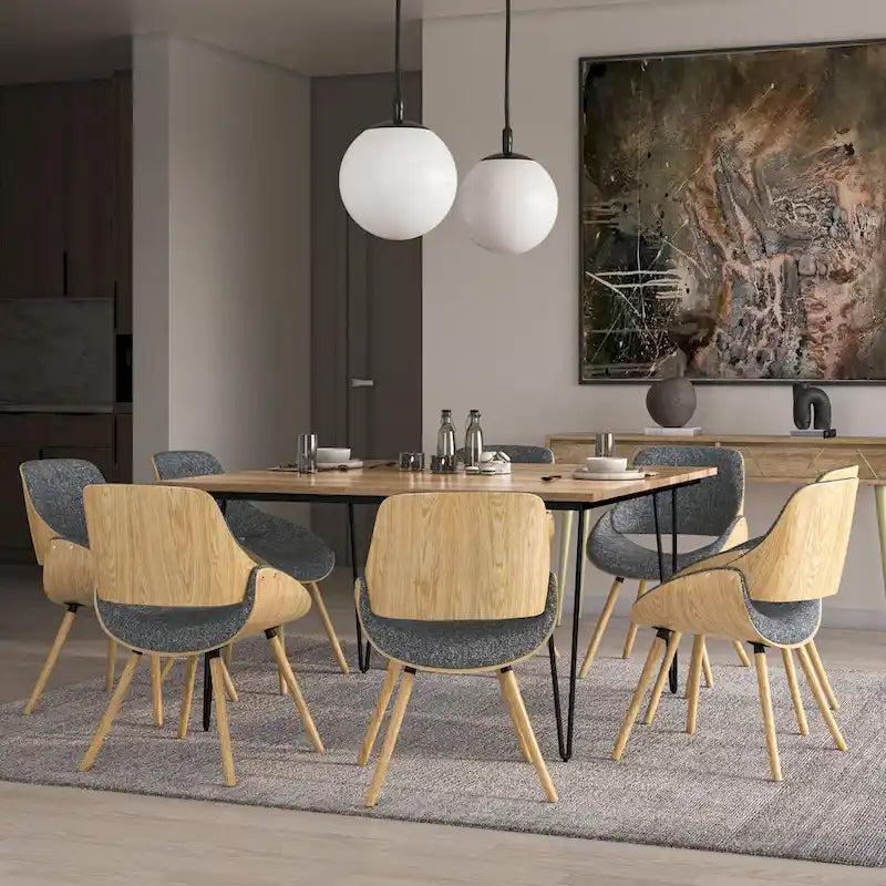 WYNDENHALL Malone Mid Century Modern Bentwood Dining Chair with Light Wood in Polyester linen - 22.8 D x 20.9 W x 30.9H