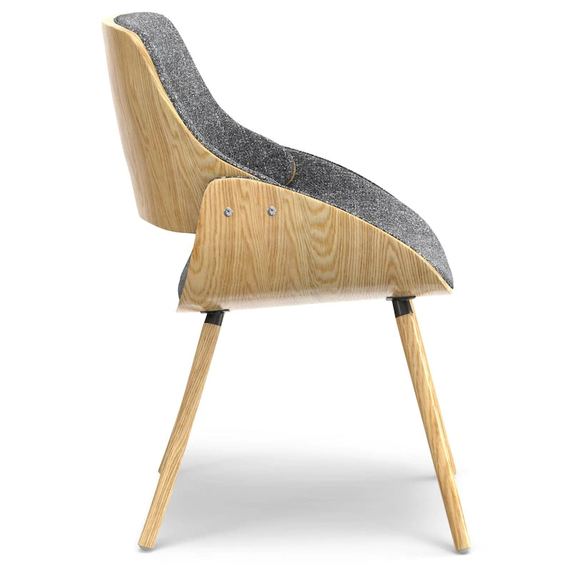 Chaise de salle à manger en bois courbé de style Mid-Century avec bois clair - Lin polyester