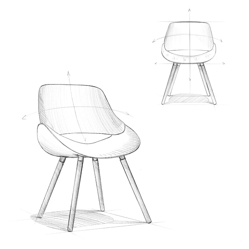 Chaise de salle à manger en bois courbé de style Mid-Century avec bois clair - Lin polyester
