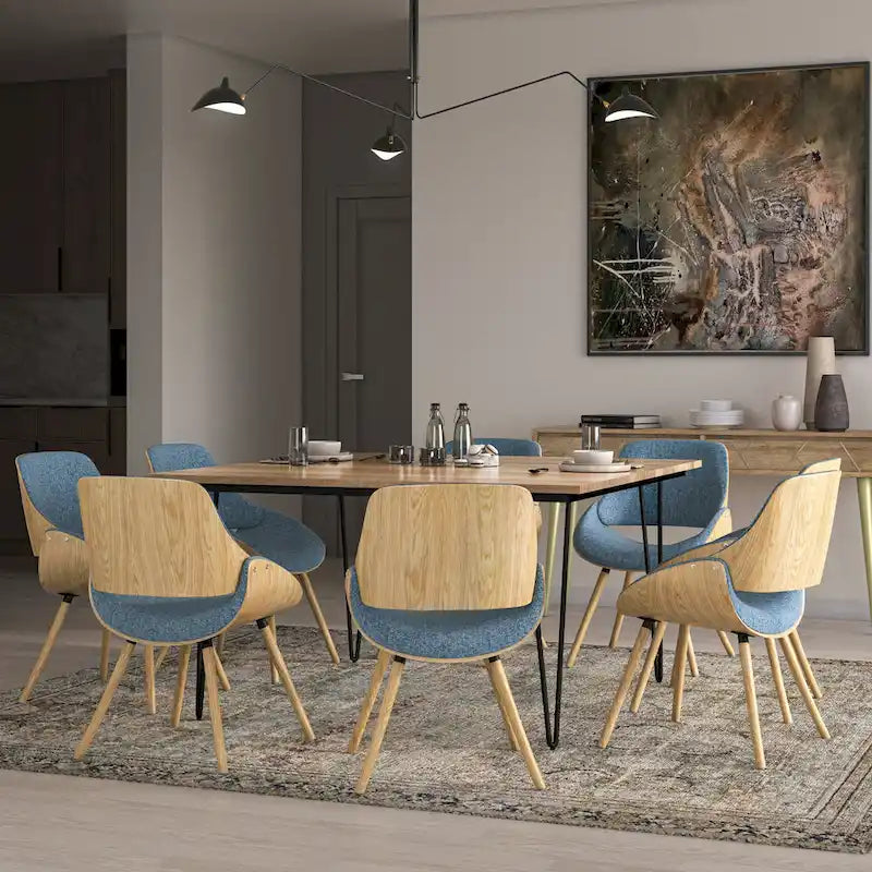 Chaise de salle à manger en bois courbé de style Mid-Century avec bois clair - Lin polyester