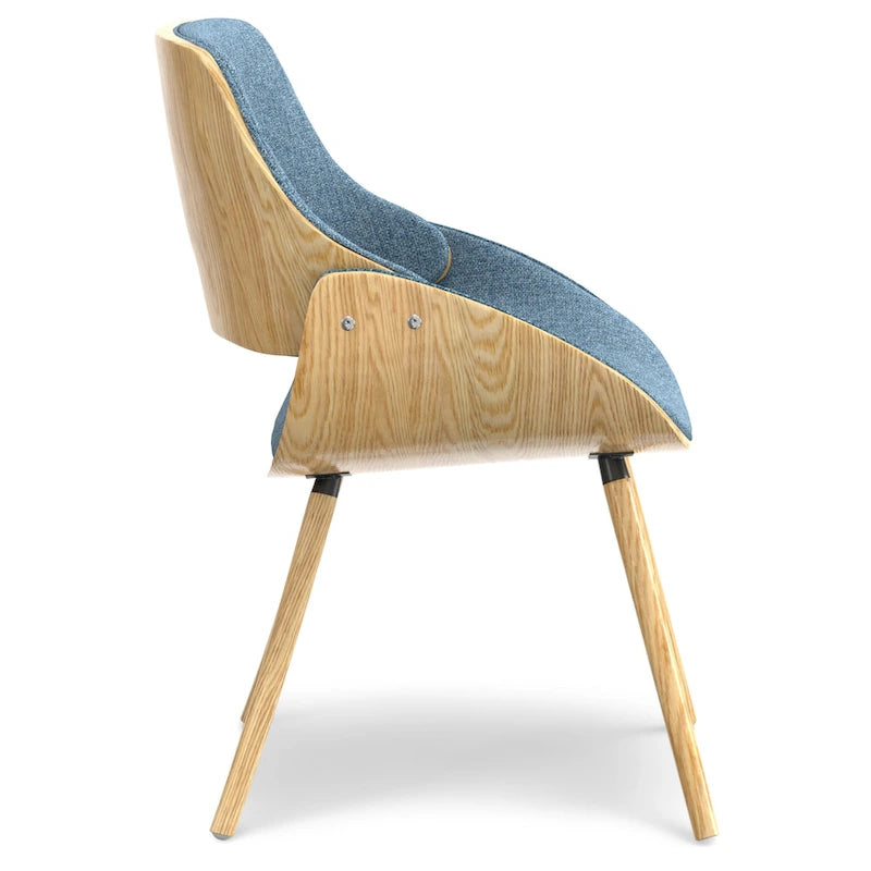 Chaise de salle à manger en bois courbé de style Mid-Century avec bois clair - Lin polyester
