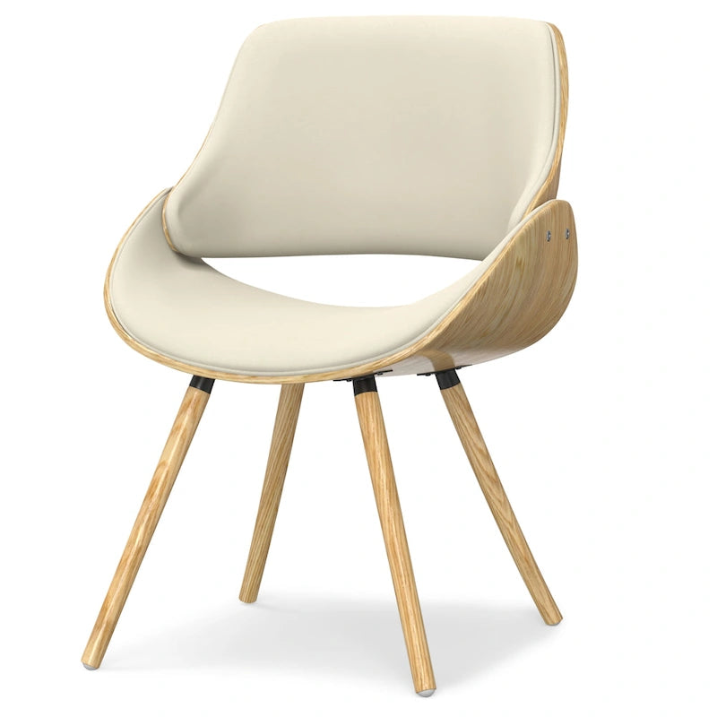 Chaise de salle à manger en bois courbé de style Mid-Century avec bois clair - Lin polyester