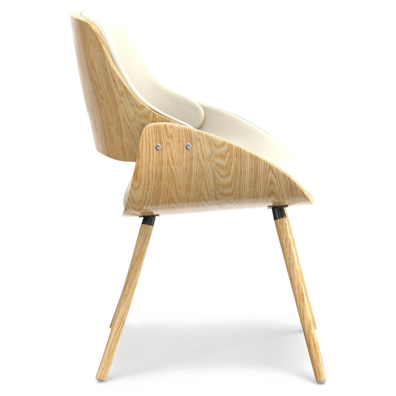 Chaise de salle à manger en bois courbé de style Mid-Century avec bois clair - Lin polyester