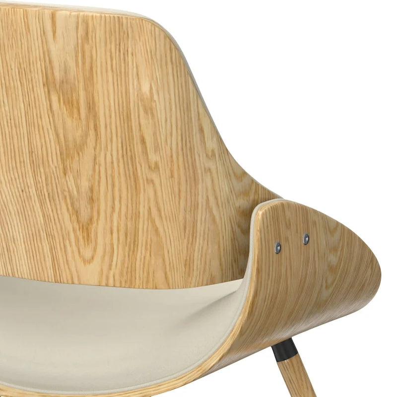 Chaise de salle à manger en bois courbé de style Mid-Century avec bois clair - Lin polyester