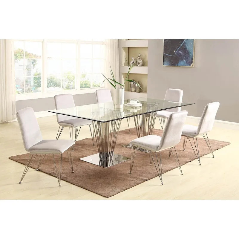 Table de salle à manger rectangulaire avec piètement double colonne - Argent