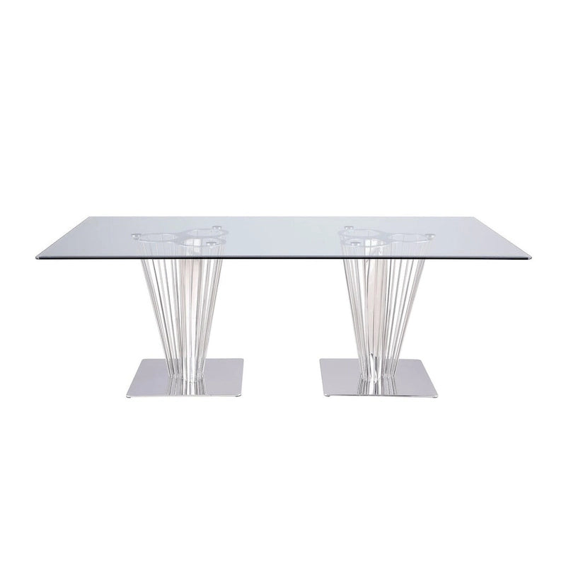 Table de salle à manger rectangulaire avec piètement double colonne - Argent