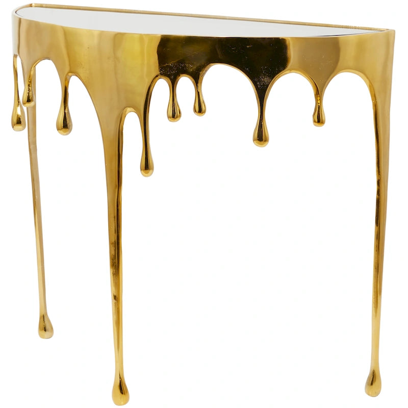 Table basse ou d'appoint en aluminium avec pieds à effet de fonte et plateau en verre fumé