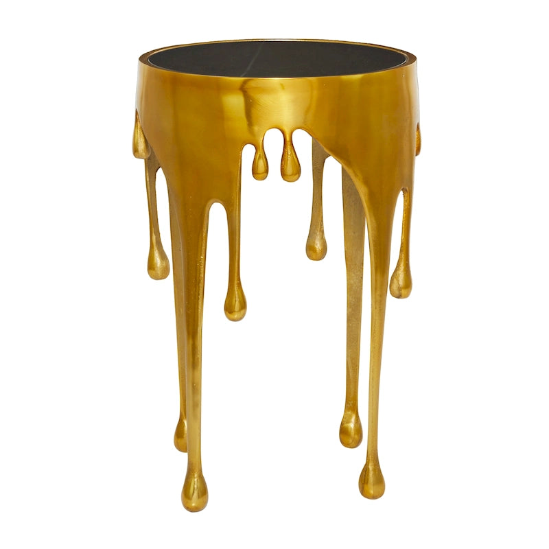 Table basse ou d'appoint en aluminium avec pieds à effet de fonte et plateau en verre fumé