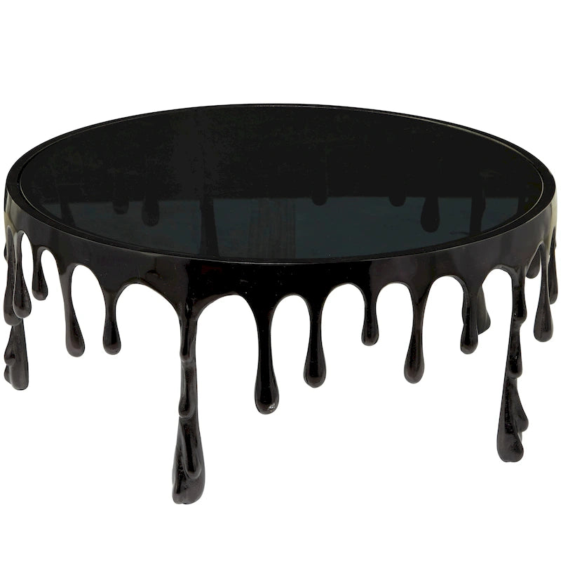 Table basse ou d'appoint en aluminium avec pieds à effet de fonte et plateau en verre fumé