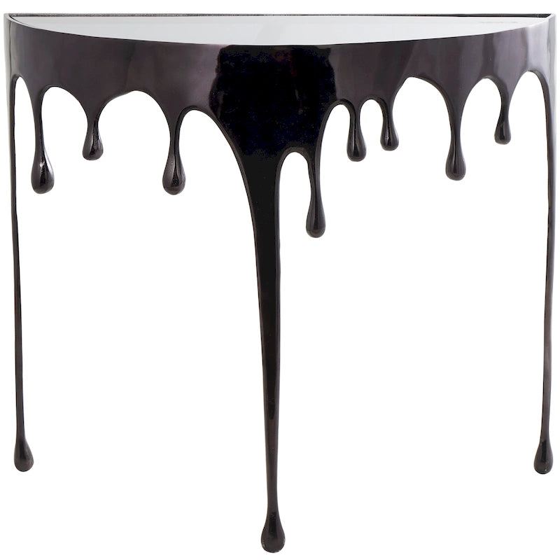 Table basse ou d'appoint en aluminium avec pieds à effet de fonte et plateau en verre fumé