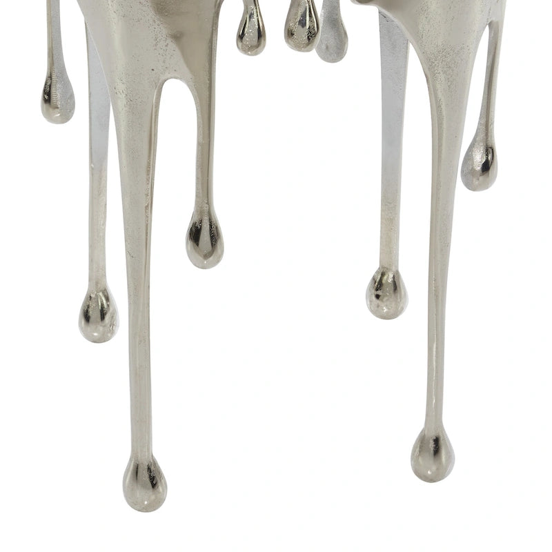 Table basse ou d'appoint en aluminium avec pieds à effet de fonte et plateau en verre fumé