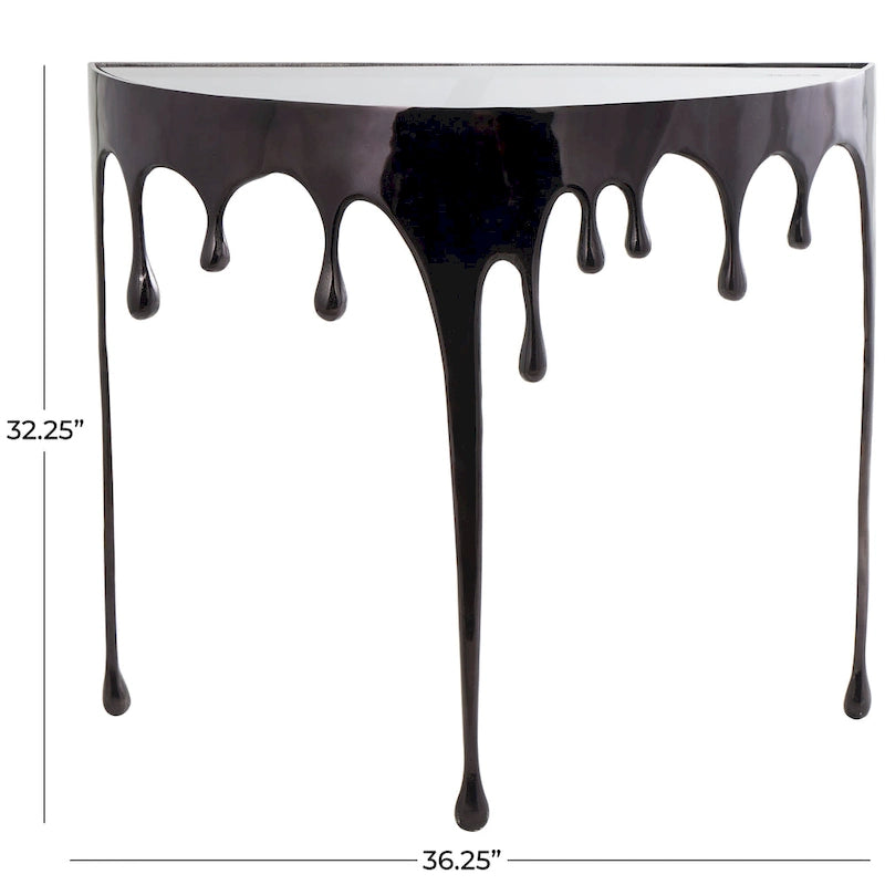 Table basse ou d'appoint en aluminium avec pieds à effet de fonte et plateau en verre fumé