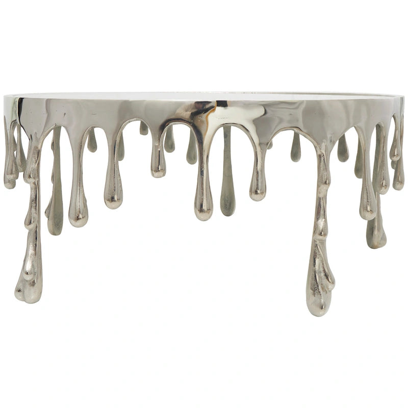 Table basse ou d'appoint en aluminium avec pieds à effet de fonte et plateau en verre fumé