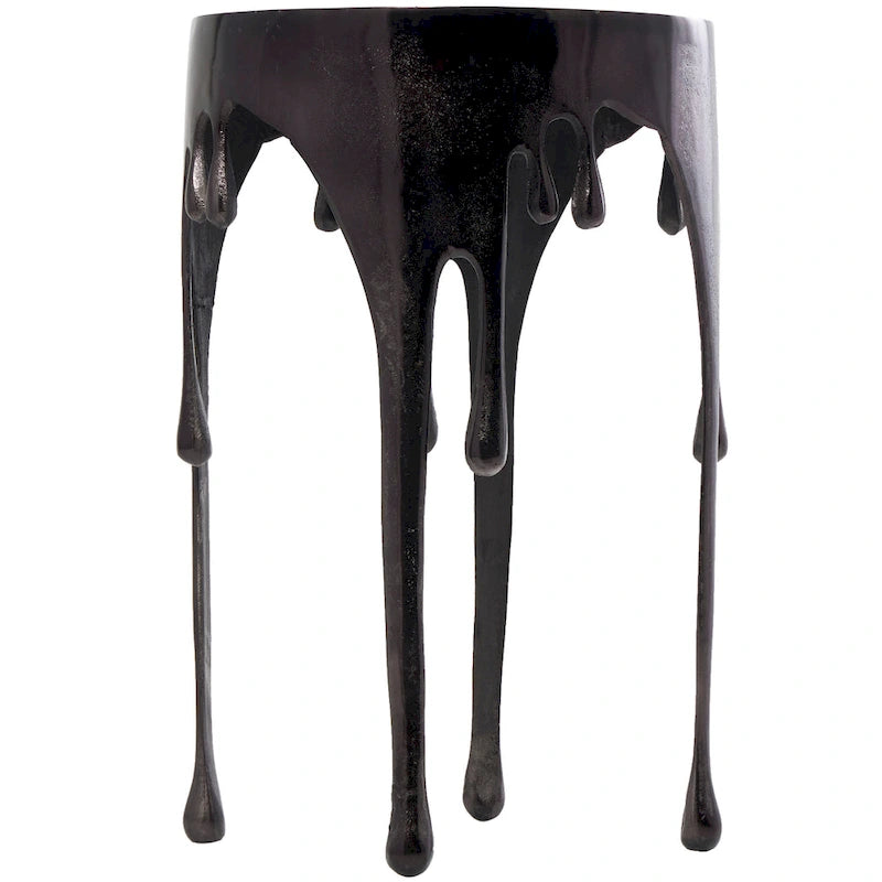Table basse ou d'appoint en aluminium avec pieds à effet de fonte et plateau en verre fumé