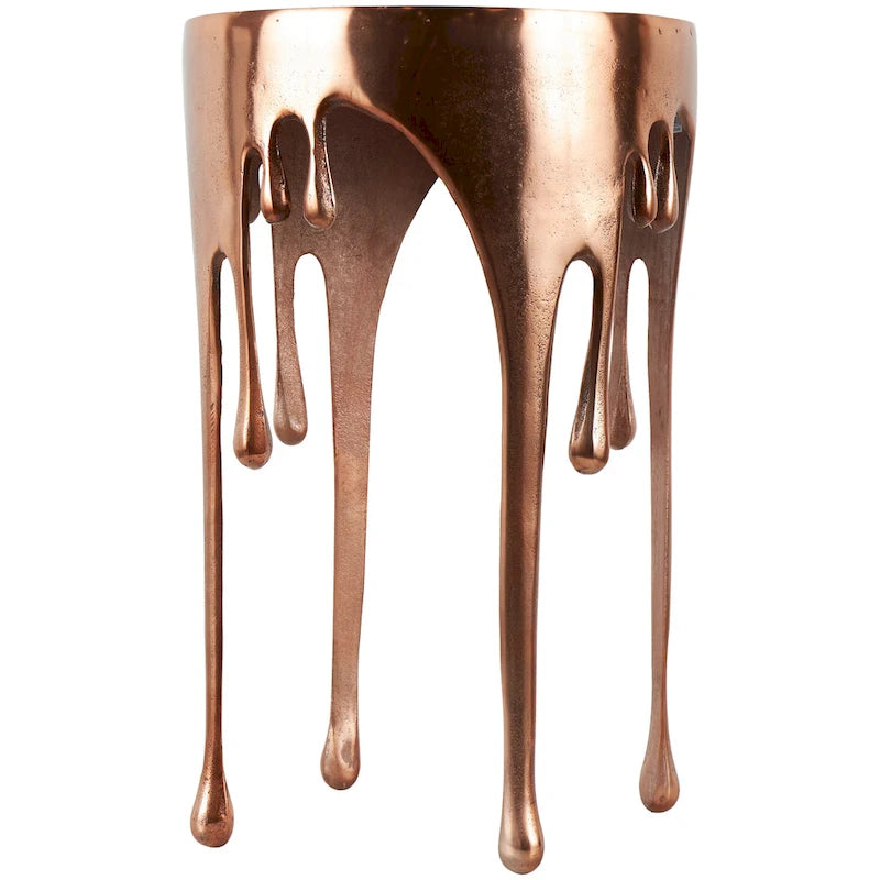 Table basse ou d'appoint en aluminium avec pieds à effet de fonte et plateau en verre fumé