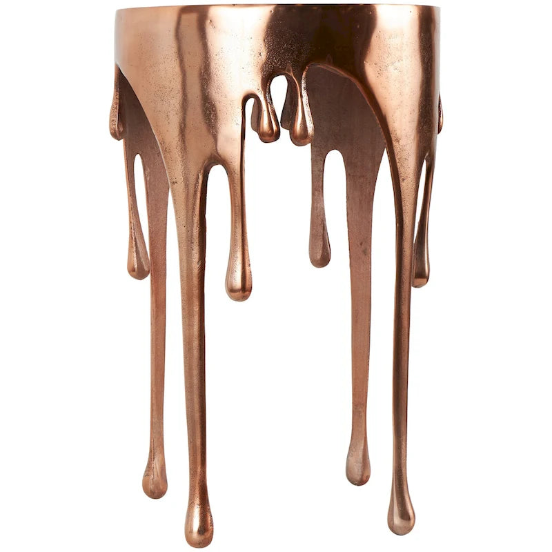 Table basse ou d'appoint en aluminium avec pieds à effet de fonte et plateau en verre fumé