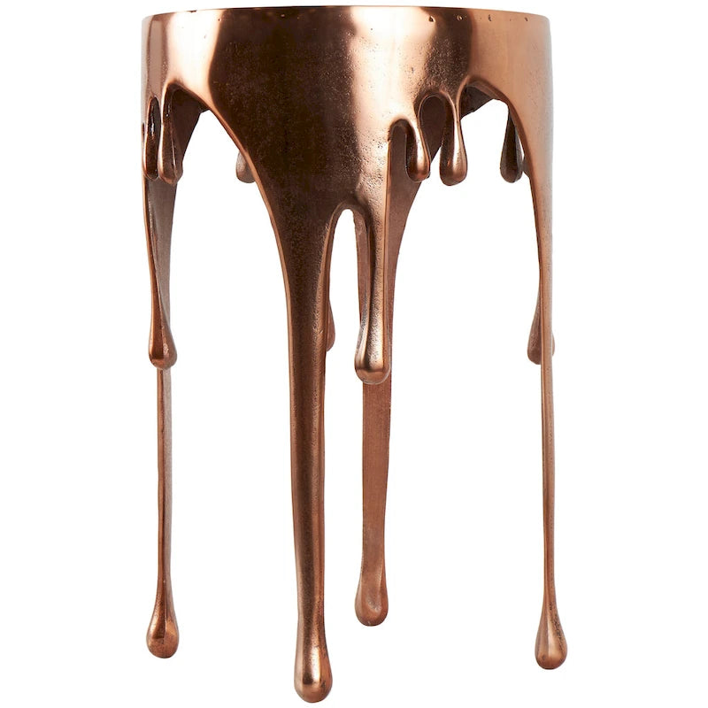 Table basse ou d'appoint en aluminium avec pieds à effet de fonte et plateau en verre fumé