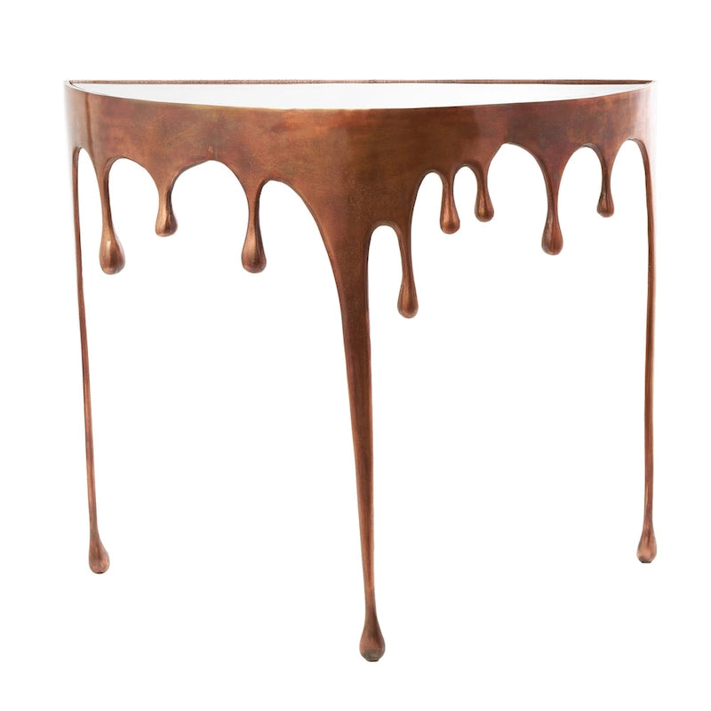 Table basse ou d'appoint en aluminium avec pieds à effet de fonte et plateau en verre fumé