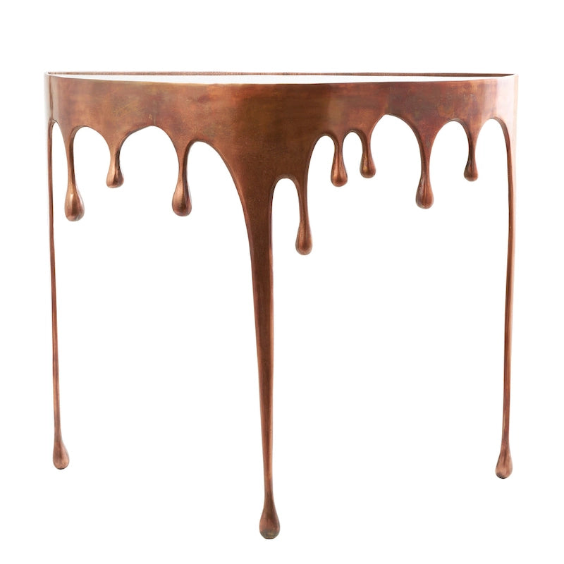 Table basse ou d'appoint en aluminium avec pieds à effet de fonte et plateau en verre fumé