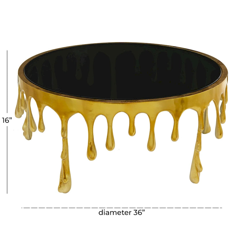 Table basse ou d'appoint en aluminium avec pieds à effet de fonte et plateau en verre fumé