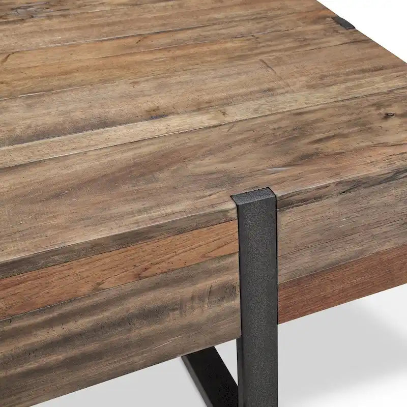 Table d'appoint rectangulaire en bois recyclé coloris miel rustique avec piètement en fer