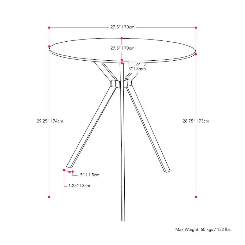 Table de bistrot avec plateau en verre pour petits espaces