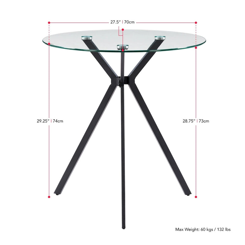 Table de bistrot avec plateau en verre pour petits espaces
