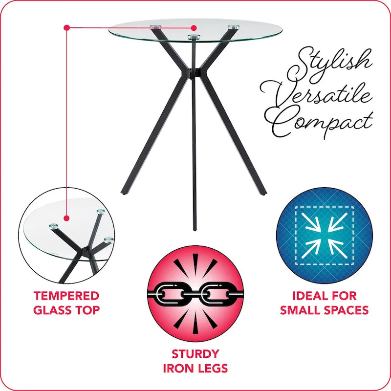Table de bistrot avec plateau en verre pour petits espaces