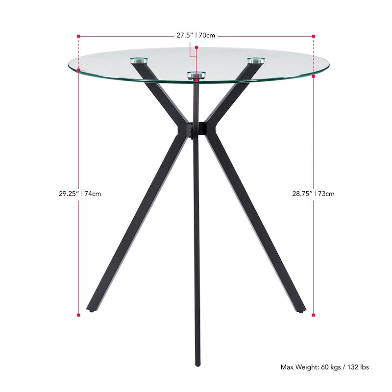 Table de bistrot avec plateau en verre pour petits espaces