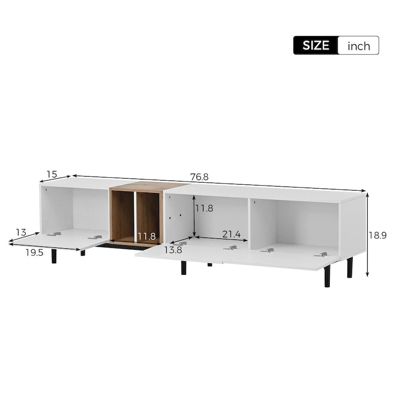 Meuble TV moderne pour téléviseur 80 pouces avec 3 portes et grand placard de rangement