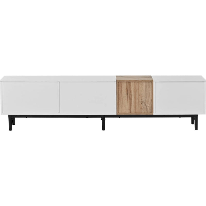 Meuble TV moderne pour téléviseur 80 pouces avec 3 portes et grand placard de rangement