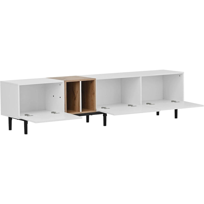 Meuble TV moderne pour téléviseur 80 pouces avec 3 portes et grand placard de rangement