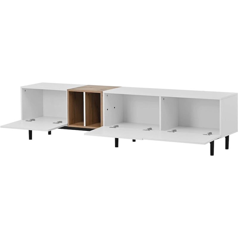 Meuble TV moderne pour téléviseur 80 pouces avec 3 portes et grand placard de rangement