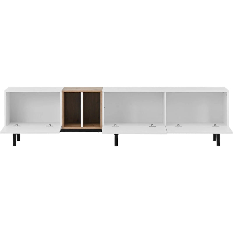 Meuble TV moderne pour téléviseur 80 pouces avec 3 portes et grand placard de rangement