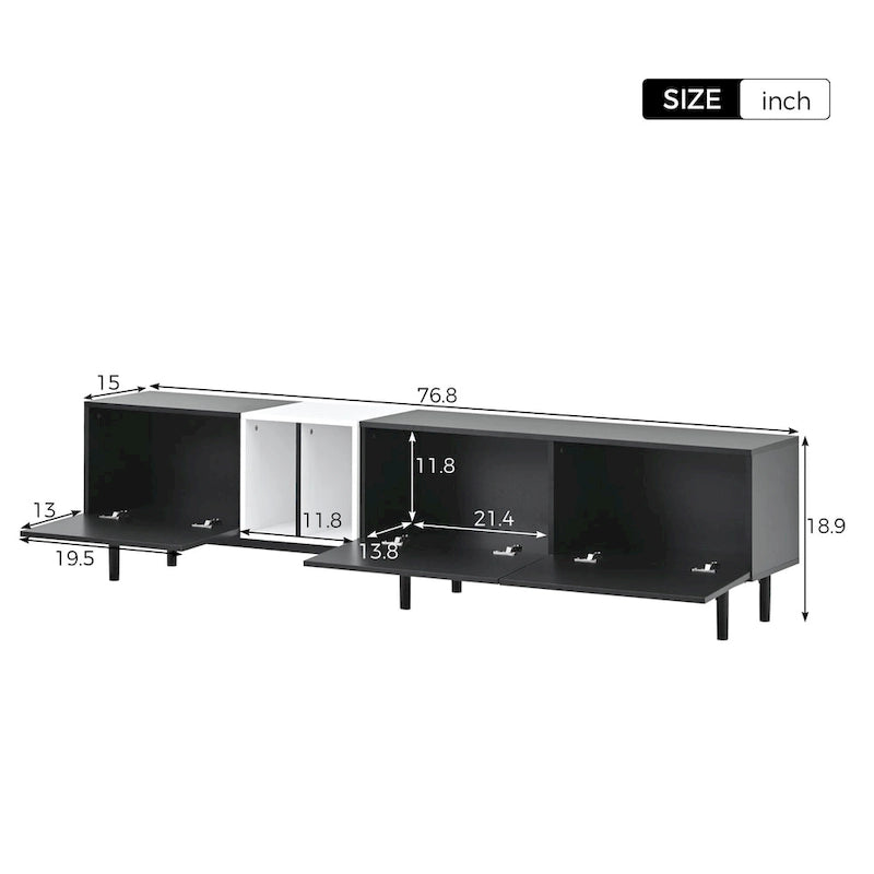 Meuble TV moderne pour téléviseur 80 pouces avec 3 portes et grand placard de rangement