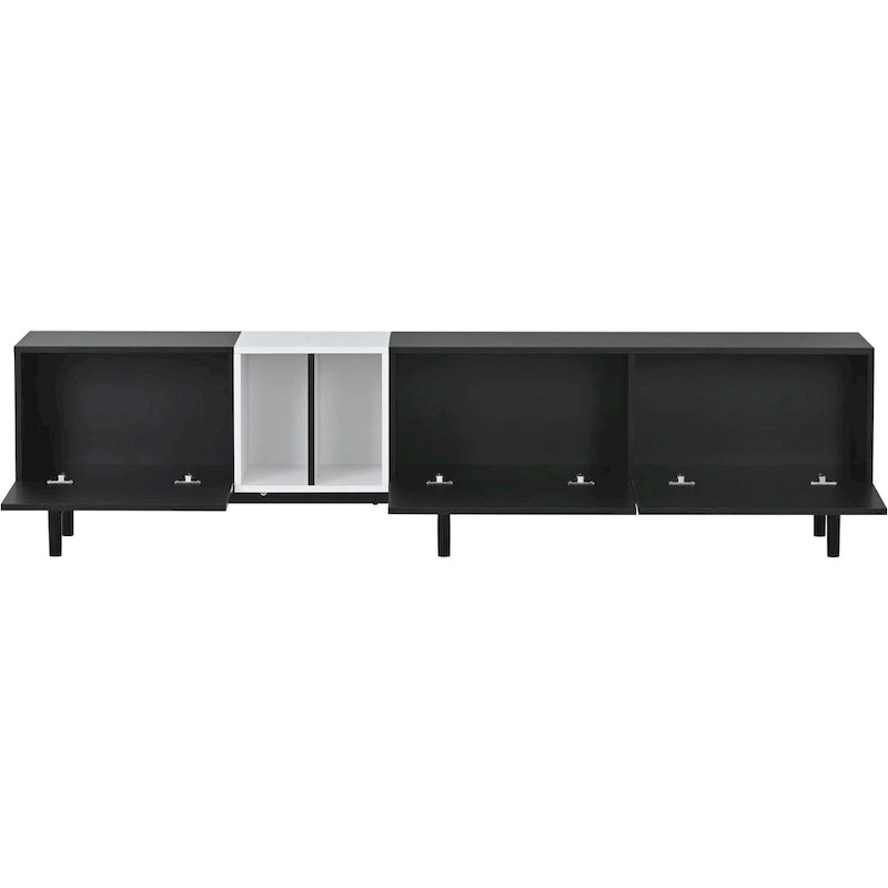 Meuble TV moderne pour téléviseur 80 pouces avec 3 portes et grand placard de rangement