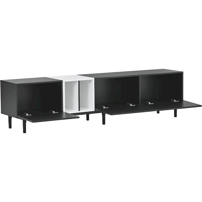Meuble TV moderne pour téléviseur 80 pouces avec 3 portes et grand placard de rangement