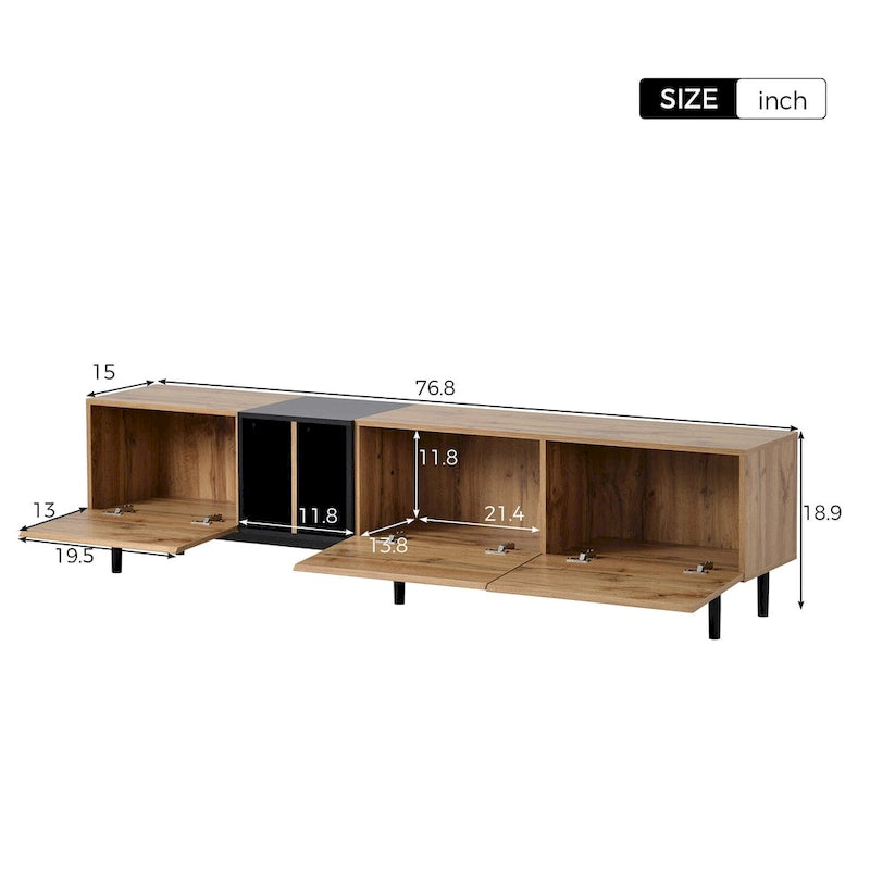 Meuble TV moderne pour téléviseur 80 pouces avec 3 portes et grand placard de rangement
