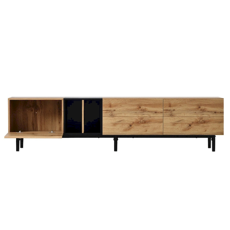 Meuble TV moderne pour téléviseur 80 pouces avec 3 portes et grand placard de rangement