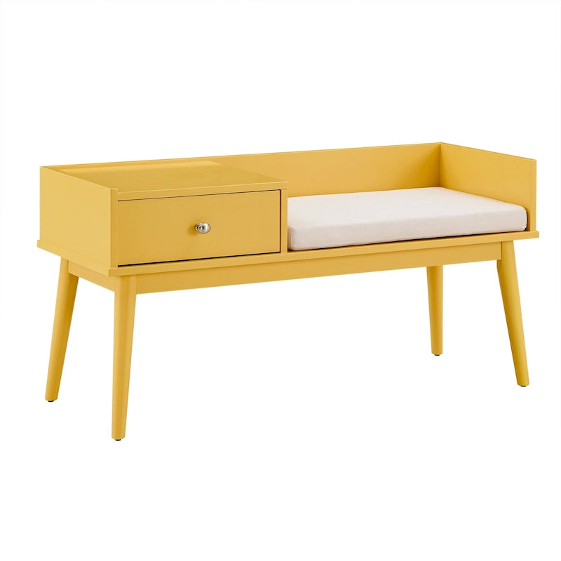 Banc d'entrée capitonné Mid-Century avec 1 tiroir