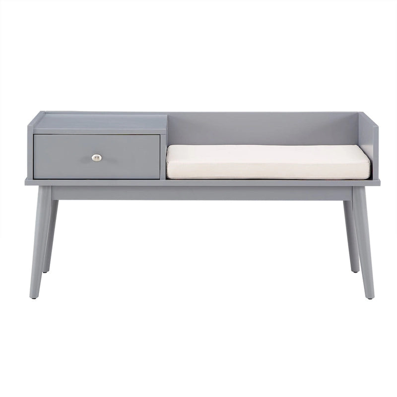 Banc d'entrée capitonné Mid-Century avec 1 tiroir