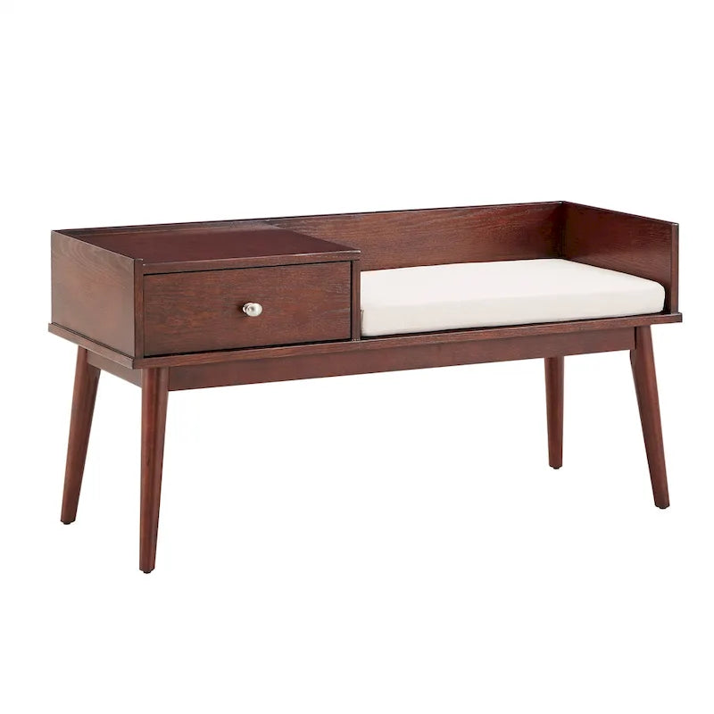 Banc d'entrée capitonné Mid-Century avec 1 tiroir