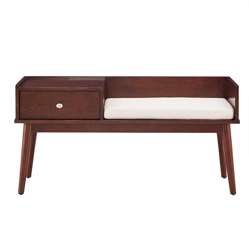 Banc d'entrée capitonné Mid-Century avec 1 tiroir