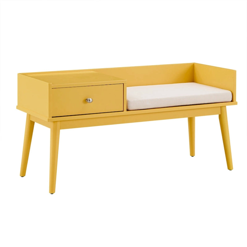 Banc d'entrée capitonné Mid-Century avec 1 tiroir