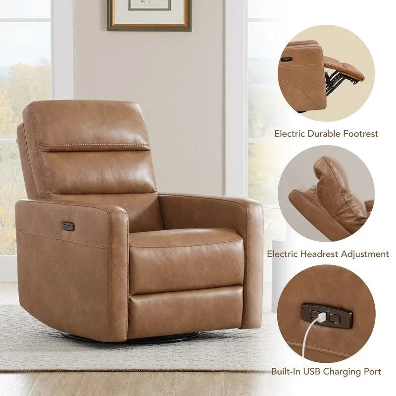 Fauteuil inclinable pivotant motorisé avec appuie-tête et ports de chargement USB