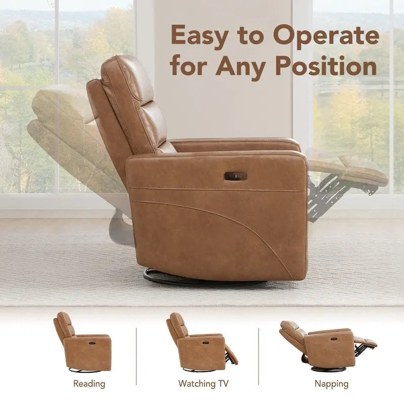Fauteuil inclinable pivotant motorisé avec appuie-tête et ports de chargement USB